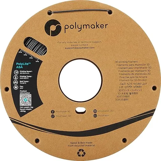 Polymaker ASA Filament 1.75mm Black, 1kg ASA 3D Printer Filament, Heat & Weather Resistant - ASA 3D Filament Perfect for Printing Outdoor Functional Parts, Dimensional Accuracy +/- 0.03mm