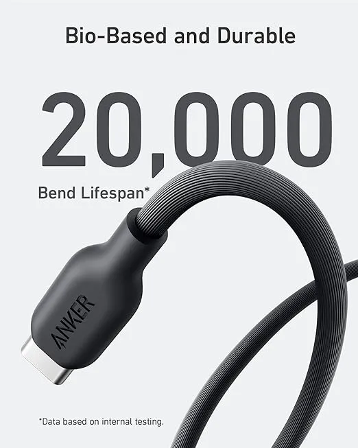 Anker 543 USB C to USB C Cable(240W,3FT),Bio-Based Charging Cable for iPhone 16/15 Series,MacBook Pro 2020, iPad Air 4 and More(USB 2.0,Phantom Black)