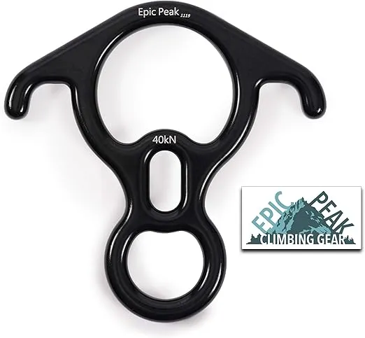Rescue Figure 8 Descender - Gear for Belaying, Rappelling, Rock Climbing, Training, Emergency - Serious Rope Action and Control - Large Bent Ears, Belay Slots - 40 KN, 9000lbs. Limit