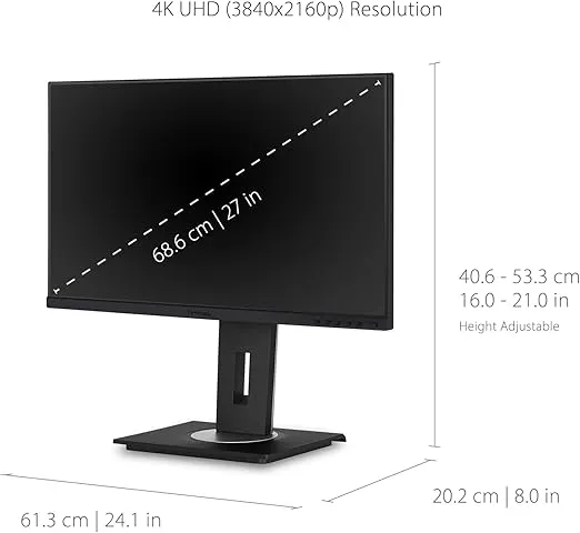 ViewSonic VG2756-4K 27 Inch IPS 4K Docking Monitor with 90W USB C, RJ45, HDMI, Display Port and 40 Degree Tilt Ergonomics for Home and Office