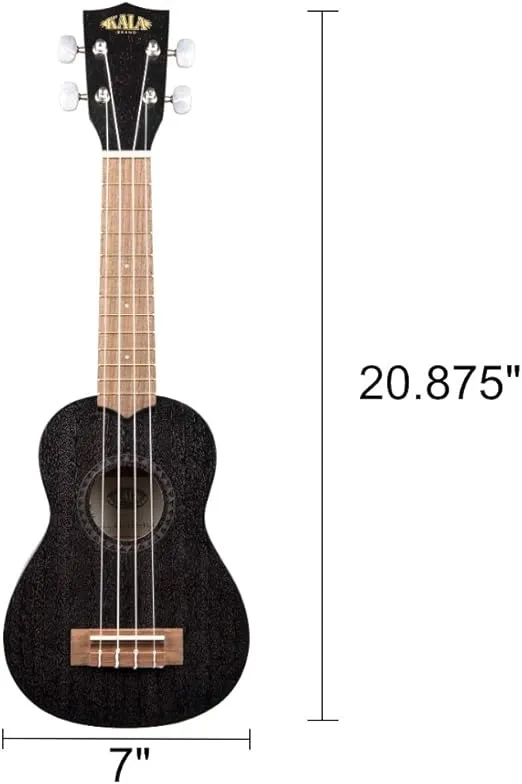 Kala KA-15S-BLK Black Satin Mahogany Soprano Ukulele Bundle with a Ukulele Tote Bag, Tuner, and Lumintrail Polishing Cloth