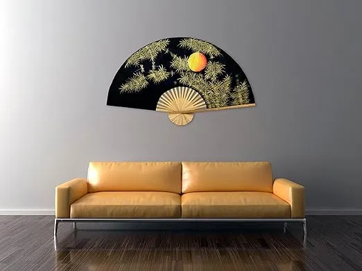 Bamboo Moon Folding Wall Fan Hand-painted Wall Decor Art (40 inch wide)