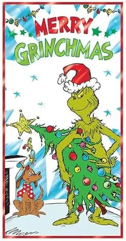 Multicolor Door Decoration - 1 Count - Unique Holiday Cheer Design - Perfect for Indoor & Outdoor Festivities, 33.5" x 65", Merry Grinchmas