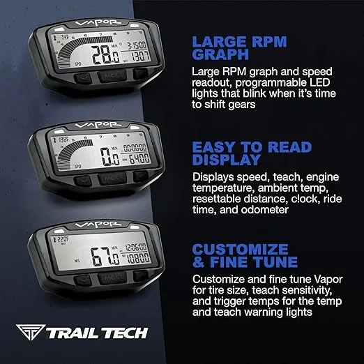 Trail Tech 752-117 Vapor Digital Speedometer Tachometer Gauge Kit, 2002-2019 Honda Kawasaki Suzuki XR CRF KLX DR