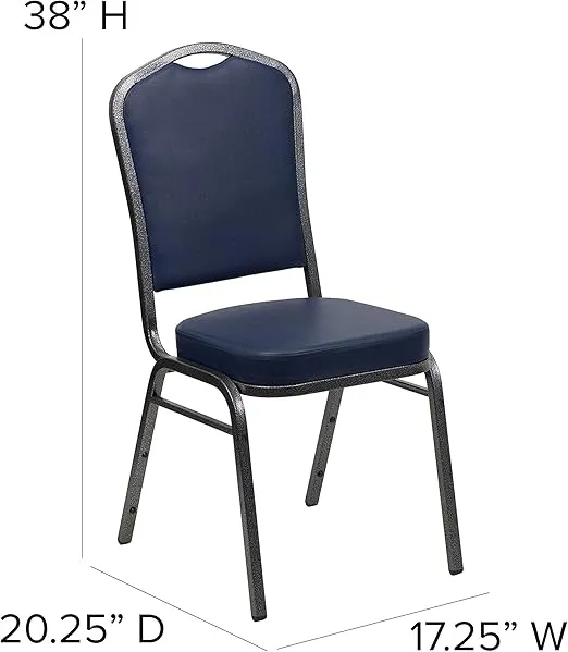 Flash Furniture HERCULES Series Crown Back Stacking Banquet Chair in Navy Vinyl - Silver Vein Frame