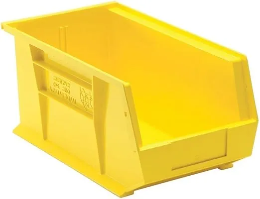 Quantum Storage Systems QUS240 Plastic Storage Stacking Ultra Bin, 14-Inch by 8-Inch by 7-Inch, Yellow, Case of 12 (QUS240YL)