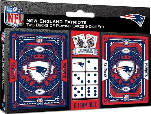 Masterpieces Game Day - NFL New England Patriots 2-Pack Playing Cards & Dice Pack - Officially Licensed Set for Adults and Family