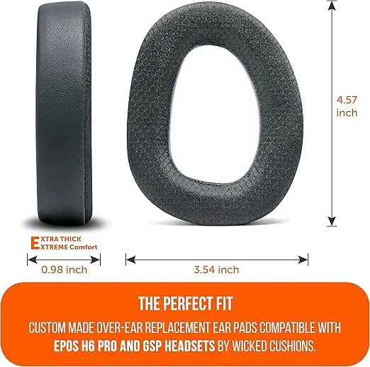 WC Freeze EPOS H6 Pro - Cooling Gel Earpads for EPOS H6 Pro/Sennheiser GSP 600 / GSP500 / GSP550 / GSP670, Made by Wicked Cushions - Enhance Comfort, Durability, Thickness | Black