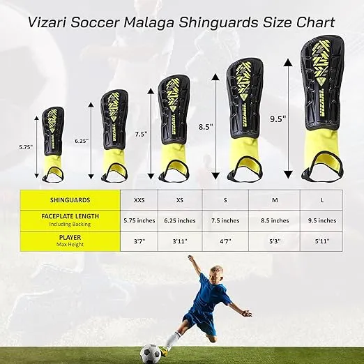 Vizari Malaga Soccer Shin Guards – Lightweight Kids Soccer Shin Guards with Ankle Protection –Youth Shin Guards Soccer with Non-Slip Adjustable Straps – for Adult, Toddler, Youth, Boys & Girls