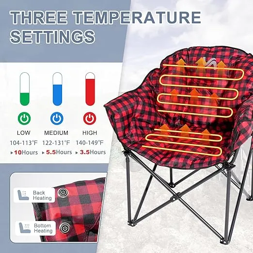 Slsy Heated Camping Chair Oversized, Outdoor Portable Heated Folding Chairs, Heated Foldable Chair Seat Supports 500 lbs, Heating Chair for Outdoor Sports, Camping, Patio, and Picnics