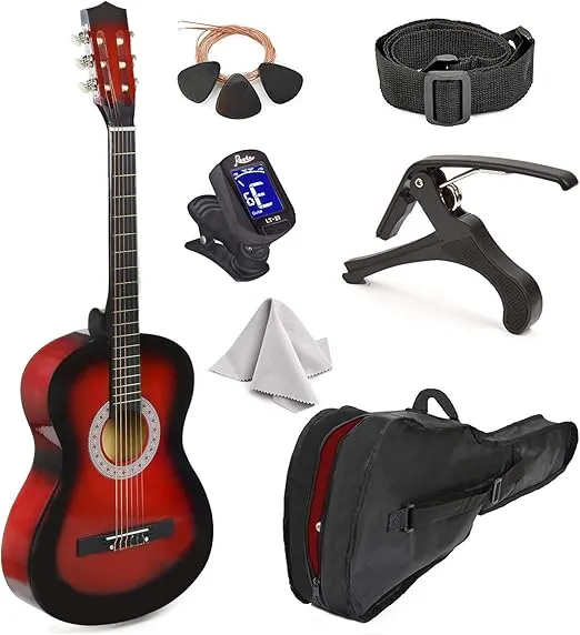 30" Wood Classical Guitar with Case and Accessories for Kids/Girls/Boys/Beginners (Redburst)