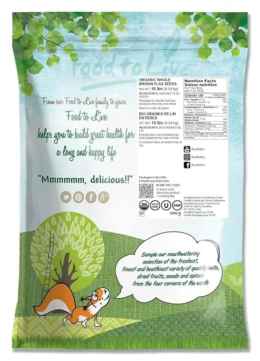 Food to Live Organic Brown Flax Seeds, 10 Pounds – Whole Raw Flaxseeds, Non-GMO, Unroasted, Dried, Kosher, Vegan. Rich in Omega-3 Fatty Acids, and Dietary Fiber. Perfect for Salads, and Baked Goods.