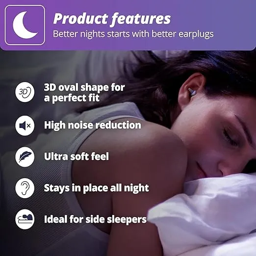 Alpine SleepDeep - Soft Ear Plugs for Sleeping and Concentration - New 3D Oval Shape and Noise Reducing Gel for Better Attenuation - 27 dB - Ideal for Side Sleeper - 1-Pair Reusable: M/L White