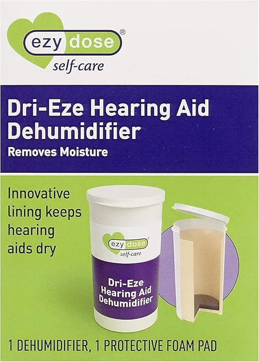 EZY DOSE Dehumidifier for Hearing Aid Cleaning, Small Container for Home or Travel, Easy to Use, Everyday Cleaner, Protection Against Moisture and Sweat, BPA Free