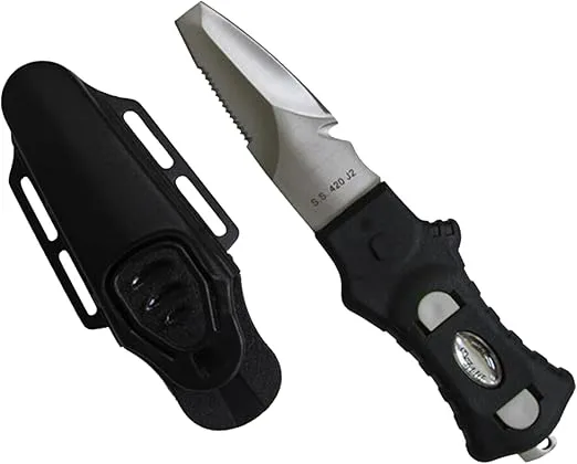 Scuba Choice Compact Stainless Steel Blunt Tip Dive Knife - 2.3" Plain Edge Blade with Ergonomic Nylon Handle, Durable for Scuba Diving, Snorkeling & Water Sports - Black/Silver