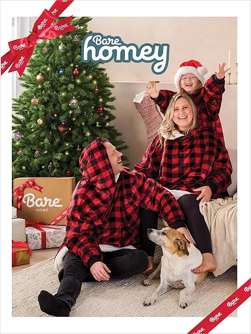 Bare Home Wearable Blanket Hoodie - Soft Plush Sherpa - Warm and Cozy - Oversized Wearable Blanket - Adult & Kid Sizes