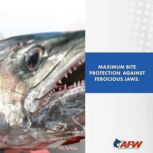 AFW Tooth Proof Stainless Steel Single Strand Hard Leader Wire - Bright and Camo for Shark, Barracuda, King Mackerel, Wahoo, Snook Bite Protection for Toothy Critters, Rigging Baits and Lures