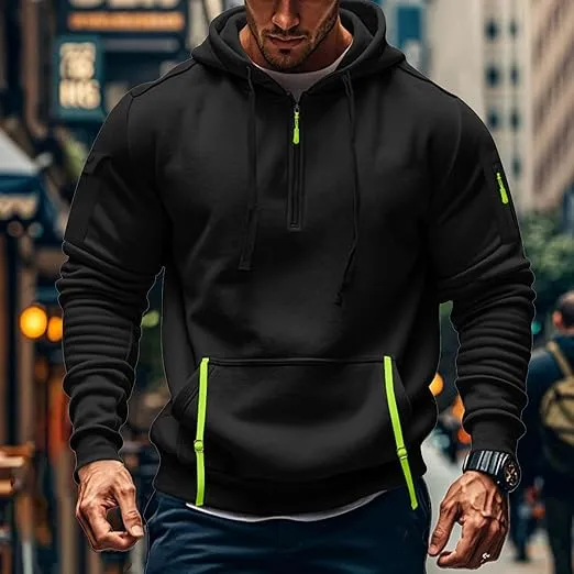 RTTUIOP Hoodies for Men Quarter Zip Pullover Tactical Sweatshirt Vintage Long Sleeve Casual Fashion Hoodie With Pockets