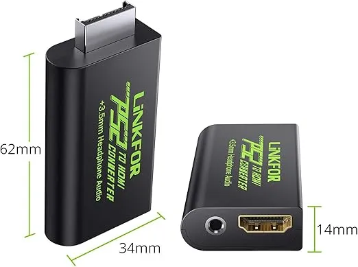 LiNKFOR PS2 to HDMI Converter for Sony PlayStation 2 PS2 to HDMI Adapter with 3.5mm Headphone Audio Jack for HDTV HDMI Monitor (PS2 to HDMI Converter with 3ft HDMI Cable)