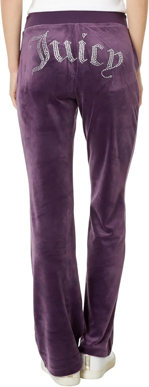 Juicy Couture Womens, Solid Rib Waist Velour Pant W/Drawcord, Plum, Small, 32