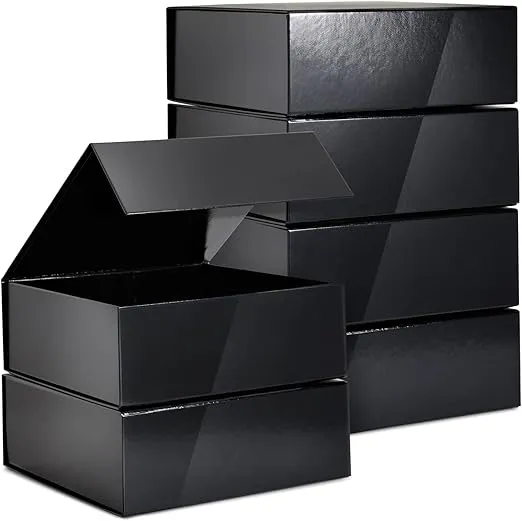 Stockroom Plus 6 Pack Proposal Boxes with Lid for Groomsmen, Bridesmaid, 9.5 x 9.5 x 3.5 Inch Square Glossy Black Magnetic Gift Box for Parties, Retail