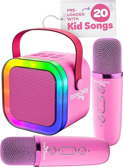 Move2Play, Mini Karaoke Machine for Kids | Includes 20+ Kids Songs | 2 Microphones | Connect with Bluetooth | 2, 3, 4, 5+ Year Old Christmas Gift & Birthday Present | Girls, Boys, & Toddler
