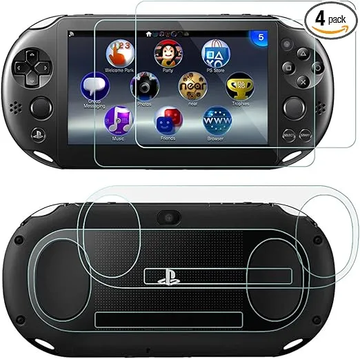 AFUNTA Screen Protectors Compatible Sony PlayStation Vita 2000 with Back Covers, 2 Pack (4 Pcs) Tempered Glass for Front Screen and HD Clear PET Film Compatible The Back, PS Vita PSV 2000