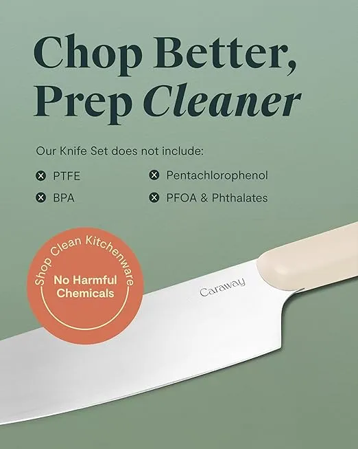 Caraway 5 Piece Knife Set - Premium German Steel Blade Kitchen Knives - Ergonomic Handles - No Microplastics - Perracotta