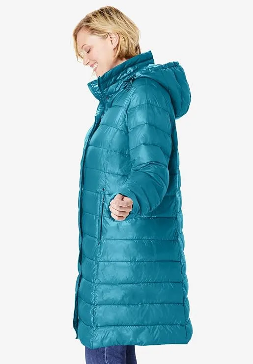 Woman Within Women's Plus Size Long Packable Puffer Jacket