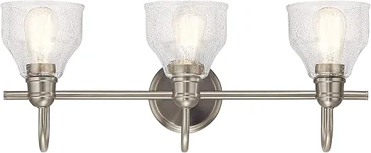 Kichler Avery 24" Vanity Bath Light in Brushed Nickel, Vintage 3-Light Bathroom Wall Mount Fixtured with Clear Seeded Glass, (24" W x 9.25" H), 45973NI