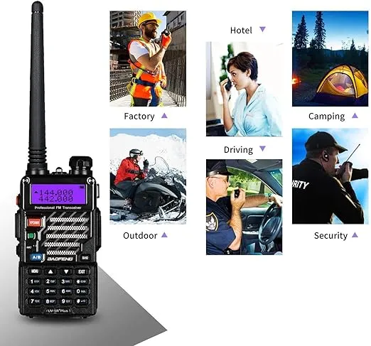BAOFENG UV-5R+ Plus Two Way Radio, Long Range for Adults Rechargeable with Earpiece, Walkie Talkie for Outdoors, 144-148 420-450MHz, Qualette Series, Black