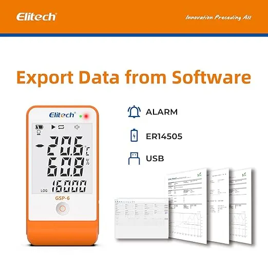 Elitech Digital Temperature Humidity Data Logger Pharmacy DDL with Calibration Certificate to Auditor, Refrigerator Thermometer Vaccine Fridge Temperature Monitor Max Min Value GSP-6-5Pack