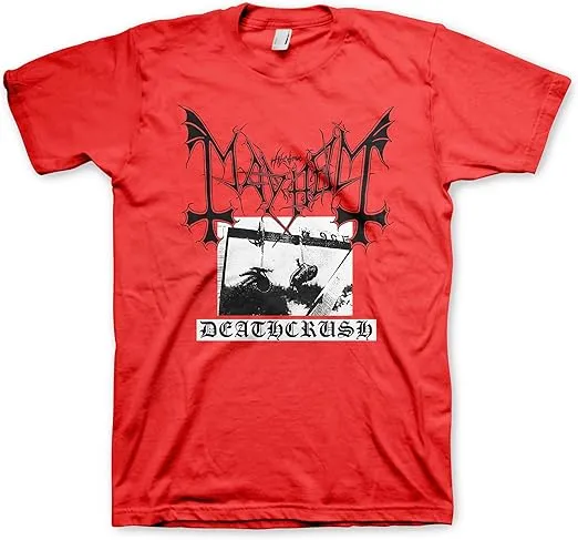 Mayhem Deathcrush Mens Red Short Sleeve T Shirt Vintage Style Black Metal Graphic Tees