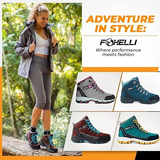 Foxelli Women’s Hiking Boots - Waterproof Lightweight & Breathable Suede Leather