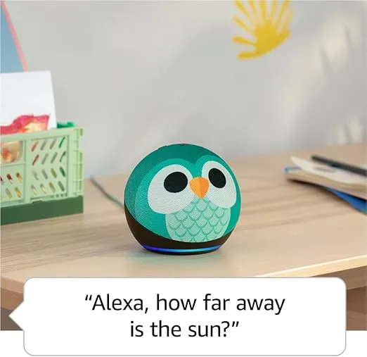 Amazon Echo Dot Kids (newest model), Designed for kids, with parental controls, Includes 1 Year of Amazon Kids+, Owl