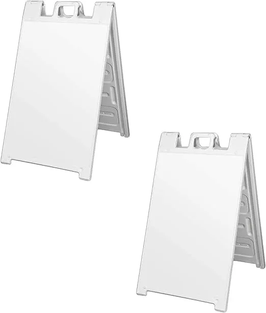 Plasticade Signicade Deluxe A Frame Sidewalk Curb Sign Portable Folding Double Sided Display with Quick Change System for Store Signs, White (2 Pack)