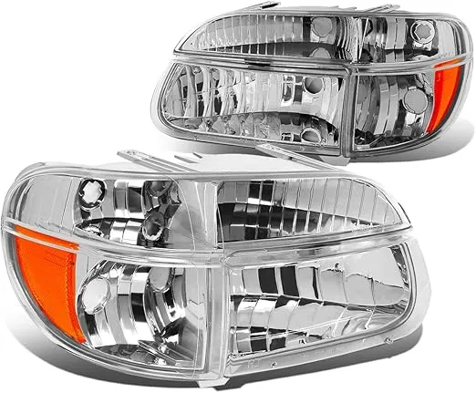 DNA MOTORING Pair Headlight Assembly Compatible with 1995-2001 Ford Explorer / 1997 Mountaineer, Chrome/Amber, HL-OH-FEXP954P-CH-AM