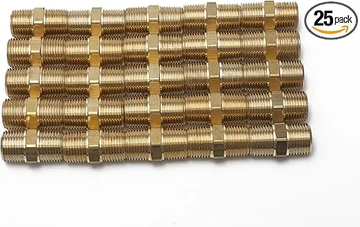 LTWFITTING Brass Pipe Hex Nipple Fitting 3/8 x 3/8 Inch Male Pipe NPT MNPT MPT Air Fuel Water(Pack of 25)