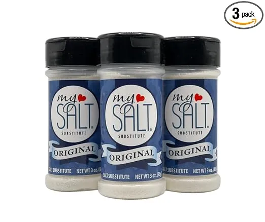 MySALT Original Salt Substitute - 100% Sodium Free - Use Like Salt at Your Table and In All Your Low Sodium Foods and Recipes. MySALT, It's The Best Thing Since... Salt! (3 Pack)