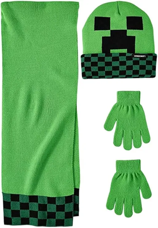 Minecraft Scarf Hat Gloves 3 Piece Set