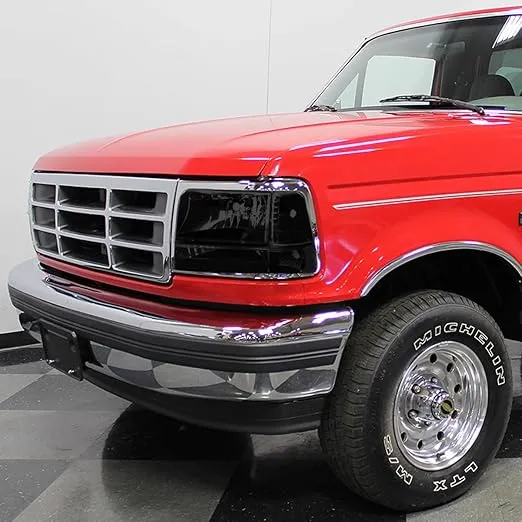 DNA MOTORING HL-OH-F15092-6P-BK-SM-AM Smoke Lens Amber Headlights Compatible with 92-96 Bronco F150 F250 F350