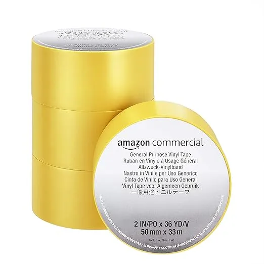 AmazonCommercial General Purpose Vinyl Tape, 0.13mm x 2" x 33M, Yellow - pack of 4