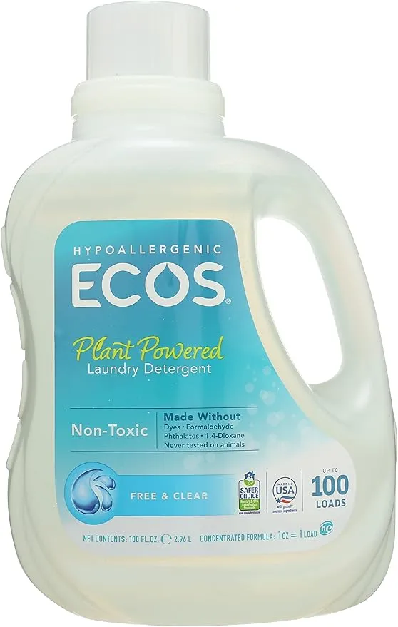 Ecos Earth Friendly Ultra 2x All Natural Laundry Detergent - Free and Clear - 100 oz Pack of 4