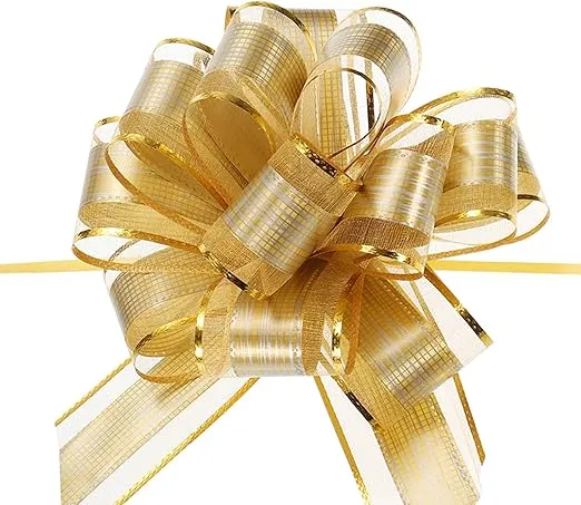 MECCANIXITY 20pcs 7 Inch Large Pull Bow Gift Wrapping Bows Ribbon Organza Champagne Gold for Wedding Baskets Presents Christmas Party