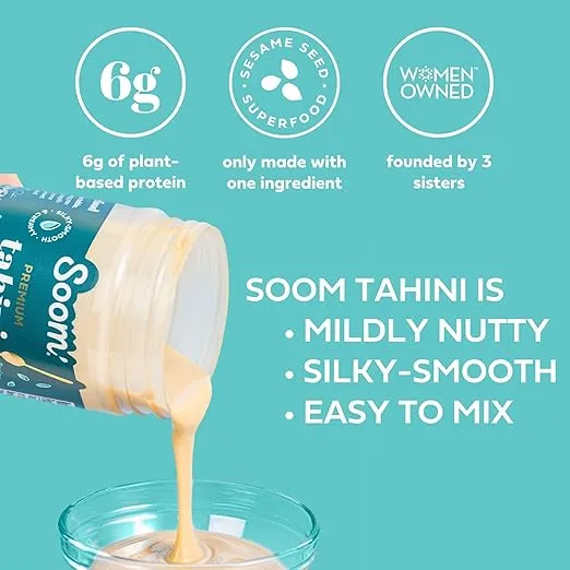 Soom Foods Ground Sesame Tahini Paste 11oz (2 Pack) | Silky Smooth Texture in Hummus, Dips, Salad Dressings | Vegan, Nut-Free, Gluten-Free, Kosher, Keto, Paleo, Whole30