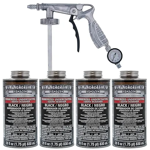 Barrier Bond Black Rubberized Undercoating Sound Deadener Kit with 4 Quart Cans & Spray Applicator Gun Included with Kit