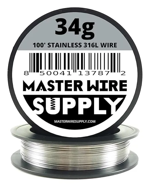 Stainless Steel 316L - 100' - 34 Gauge Wire - 100ft - 0.16mm - 0.006in - Master Wire Supply - Made in USA