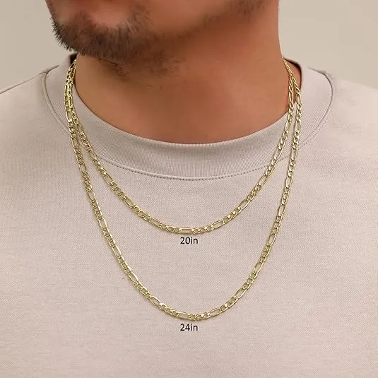 Nuragold 10k Yellow Gold 4.5mm Figaro Chain Link Pendant Necklace, Mens Womens Jewelry 16" 18" 20" 22" 24" 26" 28" 30"