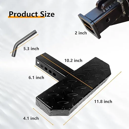 Universal Hitch Step for 2” Receivers, Anti Slip Towing Bumper Guard, Black Hitch Steps for Most Cars SUV Trucks Pickups with Pin, 11.8” Length