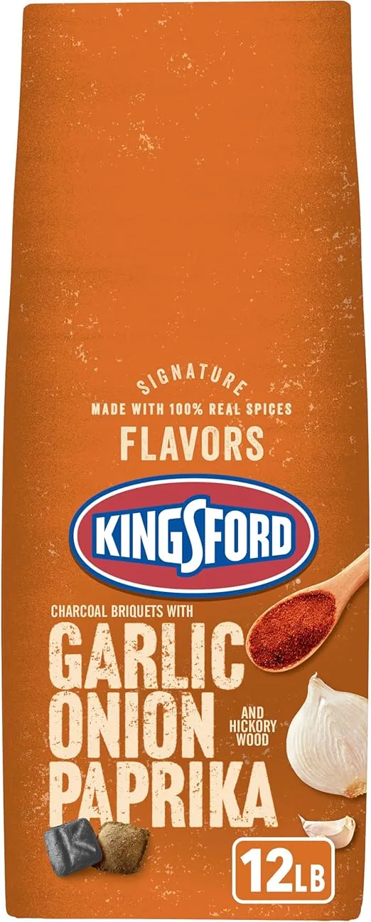 Kingsford Signature Flavors Charcoal Briquettes with Garlic, Onion and Paprika, Hickory Wood, BBQ Charcoal for Grilling, 12 Pounds (Package May Vary)